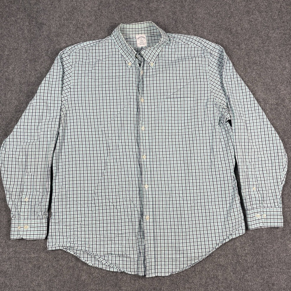👔 Brooks Brothers Regent Shirt Mens XL Blue Green Plaid Button Down Long Sleeve